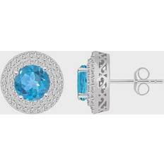 Celebration Gems Top Choice 7mm Round and White Topaz Halo Stud Earrings Blue Blue