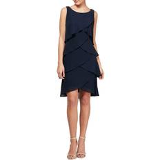 SL Fashions Tiered Chiffon Dress - Navy