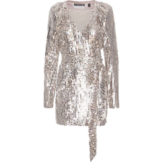 Long Dresses - Silver Clothing ROTATE Birger Christensen Sequin Wide Shoulder Wrap Dress - Silver