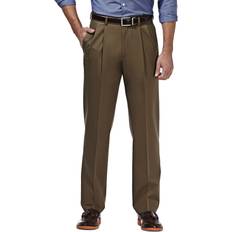 Haggar Premium No Iron Classic Fit Pleated Khakis, 34, Brown Brown