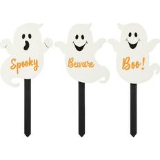 GlitzHome 15"H Set of 3 Halloween Wooden Ghost Yard Stake Black