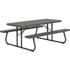 Lifetime Folding Table Wood Brown Picnic Steel Plastic 183 x 74 x 145 cm