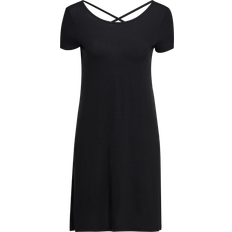 Only Damen Lockeres Shirtkleid Mini Basic Kurzarm Sommer Dress Rücken Ausschnitt Schnürung ONLBERA, Farben:Schwarz, Größe:XS