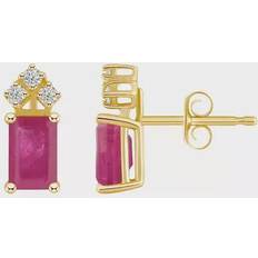 Celebration Gems 14k Gold Emerald Cut Ruby & 1/8 Carat T.W. Diamond Stud Earrings, Women's, Red