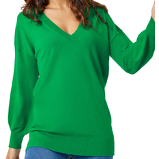 Roman Plain V-Neck Stretch Jumper - Green