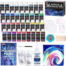 Shuttle Art Acrylic Pouring Paint, Set of 36 Bottles 2 oz Pre-Mixed High-Flow Acrylic Paint Pouring Supplies with Canvas, Silicone Oil, Measuri