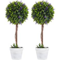 Decorative Items Homcom Potted Ball Tree Lavender Flowers Green Artificial Plant 2pcs