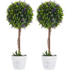 Homcom Potted Ball Tree Lavender Flowers Green Artificial Plant 2pcs