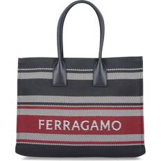 Ferragamo Signature Large Leather-Trim Tote black