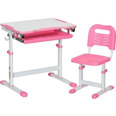 Pink Furniture Set Kid's Room Homcom Kids Desk and Chair Student Adjustable Writing Desk, with Drawer, Pen Slot