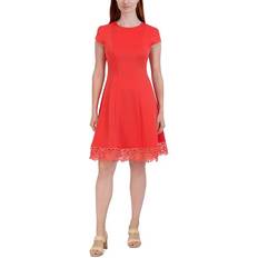 Donna Ricco Lace Trim A-Line Dress - Coral