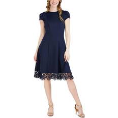 Donna Ricco Lace Trim A-Line Dress - Navy