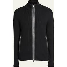 Moncler M Cardigans Moncler Wool and leather-trimmed cardigan black