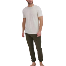 Beige - Men Pyjamas Hanes T-shirt & French Terry Joggers Pajama Set - Oatmeal Heather