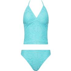 Turquoise - Women Swimwear LTS Tall Crochet Tankini - Turquoise Blue