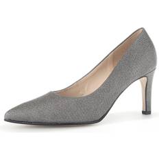 Gabor Women's Dane Classic Mid Heel Leather Court Shoes in Silver Shimmer Shiny/Metallic