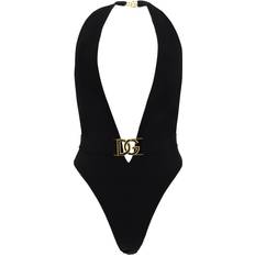Gold Swimwear Dolce & Gabbana One-piece swimsuit with plunging neck and belt