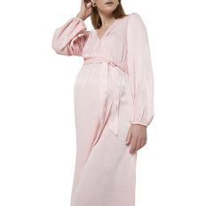 River Island Maternity Wrap Midi Dress Pink Satin