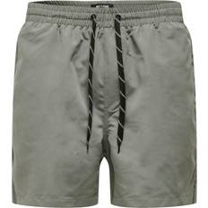 Grey - Men Swimwear Only & Sons Plain Swimming Trunks - Grey/Castor Grey