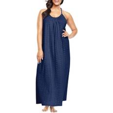 Breezy Eyelet Knit Long Nightgown - Evening Blue