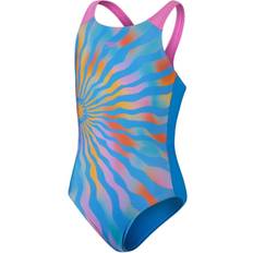 Speedo Girls' Printed Pulseback Swimsuit Blue/Mango