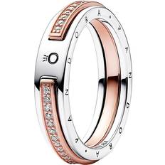 Pandora Signature Two-tone Logo & Pavé Ring - Rose Gold/Transparent