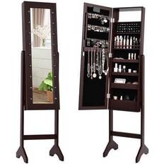 Costway Mirrored Jewelry Cabinet Armoire - Brown