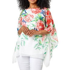 Roman Petite Floral Print Cold Shoulder Top - Coral