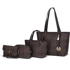 MKF Collection Marimar M Signature Tote Handbag 4-piece Set - Chocolate