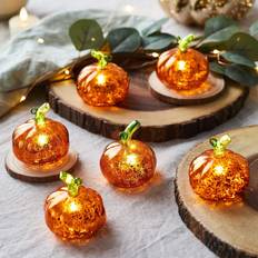 Lights4fun Set of 6 Mottled Halloween Pumpkins Decoration