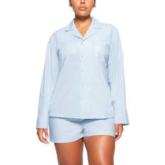 SKIMS Poplin Sleep Cotton Button Up Shirt - Blue