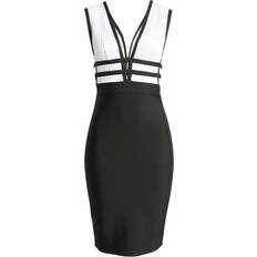 Bebe Plunge Neck Bandage Dress - Black/White