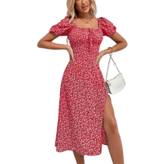 Florals - L - Midi Dresses Shein Frenchy Ditsy Knot Front Split Thigh Dress - Red