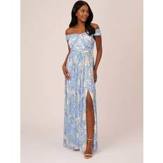 Adrianna Papell Watercolour Floral Off The Shoulder Maxi Dress, Blue/Multi