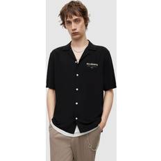 Black - Men Shirts AllSaints Underground Short Sleeve Revere Collar Shirt