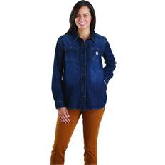 Brown - Women Shirts Carhartt Relaxed-Fit Midweight Denim Long-Sleeve Shirt for Ladies Zion