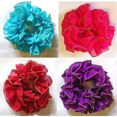 The Home Fusion Company Scrunchies Ruffled With Gold Trim Pink Burgundy Purple Blue/Pink