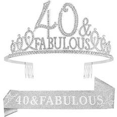 Birthdays Sashes 40th Birthday Silver Tiara Crown and Sash Decorations for Women