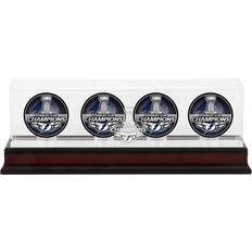 Tampa Bay Lightning 2021 Stanley Cup Champions Mahogany Four Hockey Puck Logo Display Case
