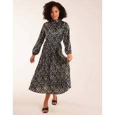 Blue Vanilla womens abstract animal print high neck blouson midi dress