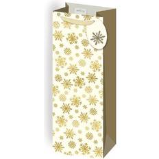 The Home Fusion Company 2 x Cream & Gold Snowflake Christmas Bottle Bags