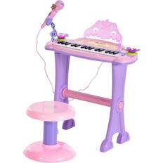 Keyboard pink Homcom Kids Key Battery Keyboard with Stool and Microphone, Pink