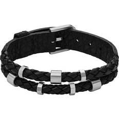 Fossil Men Leather Essentials Black Leather Strap Bracelet