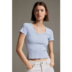 H&M Tops H&M Ladies Blue Ribbed deep-neck T-shirt