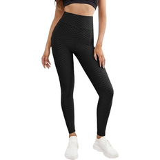 Shein Tights Shein Basic Textured Wide Waistband Solid Sports Leggings - Black