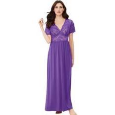 Amoureuse Plus Women's Long Lace Top Stretch Knit Gown in Plum Burst Size 3X