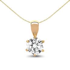 Jewelco London Classic Solo Solitaire Pendant Necklace - Gold/Diamond