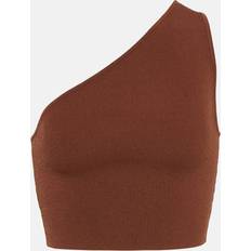 Staud Lexi ribbed-knit cropped top brown