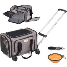 VEVOR Pet Carrier with Wheels Airline Approved, Expandable Rolling Cat Dog