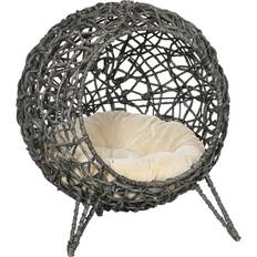 Pawhut Rattan Elevated Cat Bed House Kitten Basket Ball Shaped